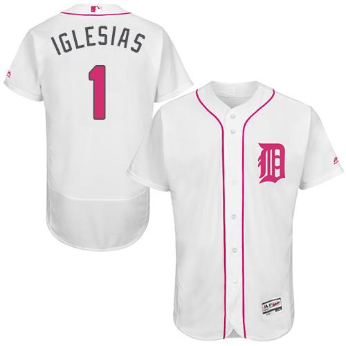 Tigers #1 Jose Iglesias White Flexbase Authentic Collection Mother's Day Stitched MLB Jersey - Click Image to Close